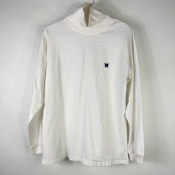 Needles Mens T-Shirt White Long Sleeve Turtleneck Embroidered Butterfly M New - Picture 1 of 12